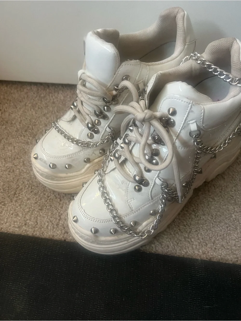 Anthony Wang White Platform Sneakers with Silver Studs & Chains women’s 8